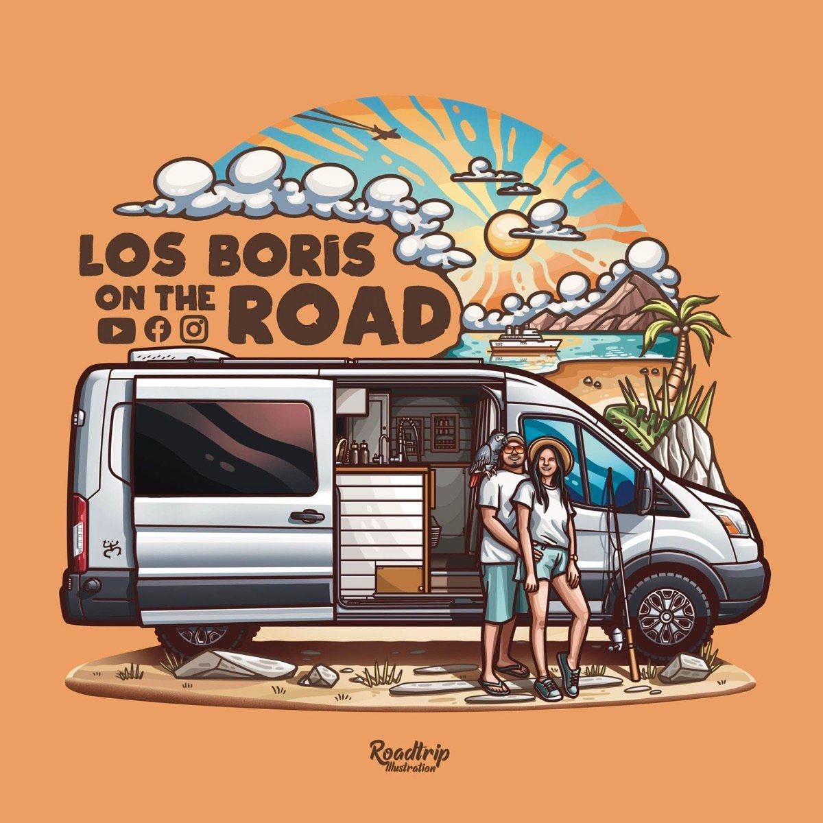 Los Boris on the Road illustrated artwork by Roadtrip Illustration